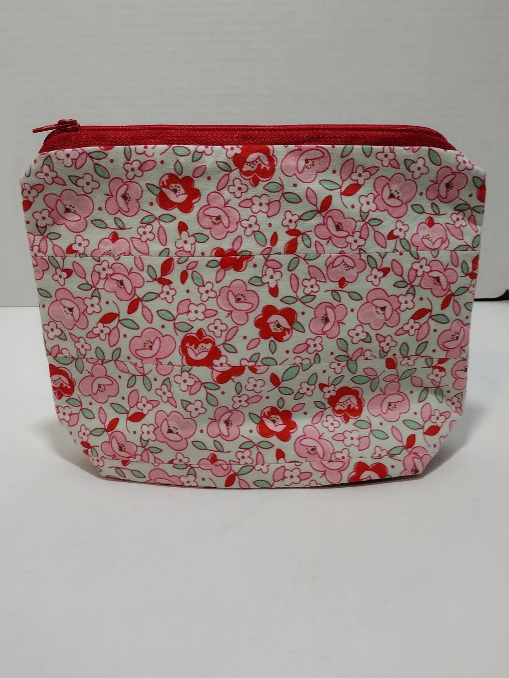 Handmade Floral Zipper Pouch Pink And Red